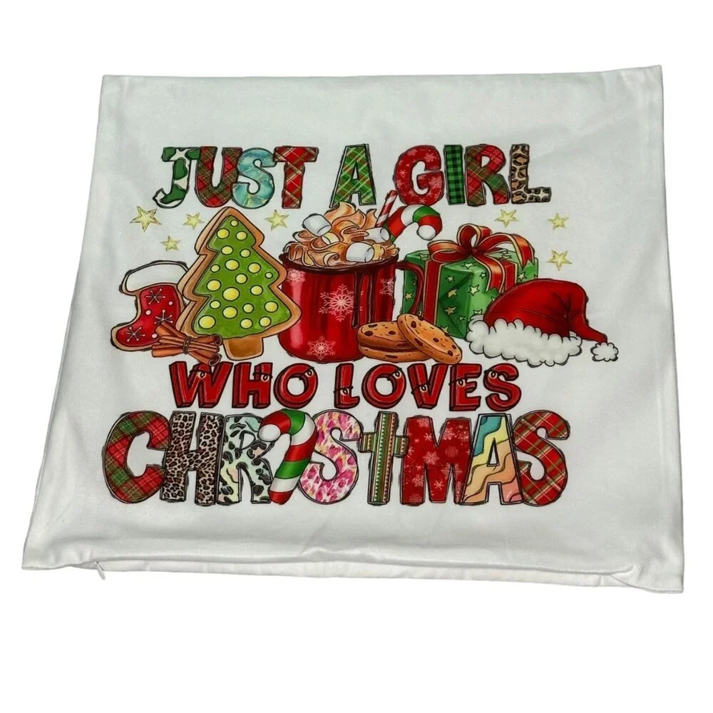 Pillow Cover Case Just A Girl Who Loves Christmas Holiday Decor Present Santa